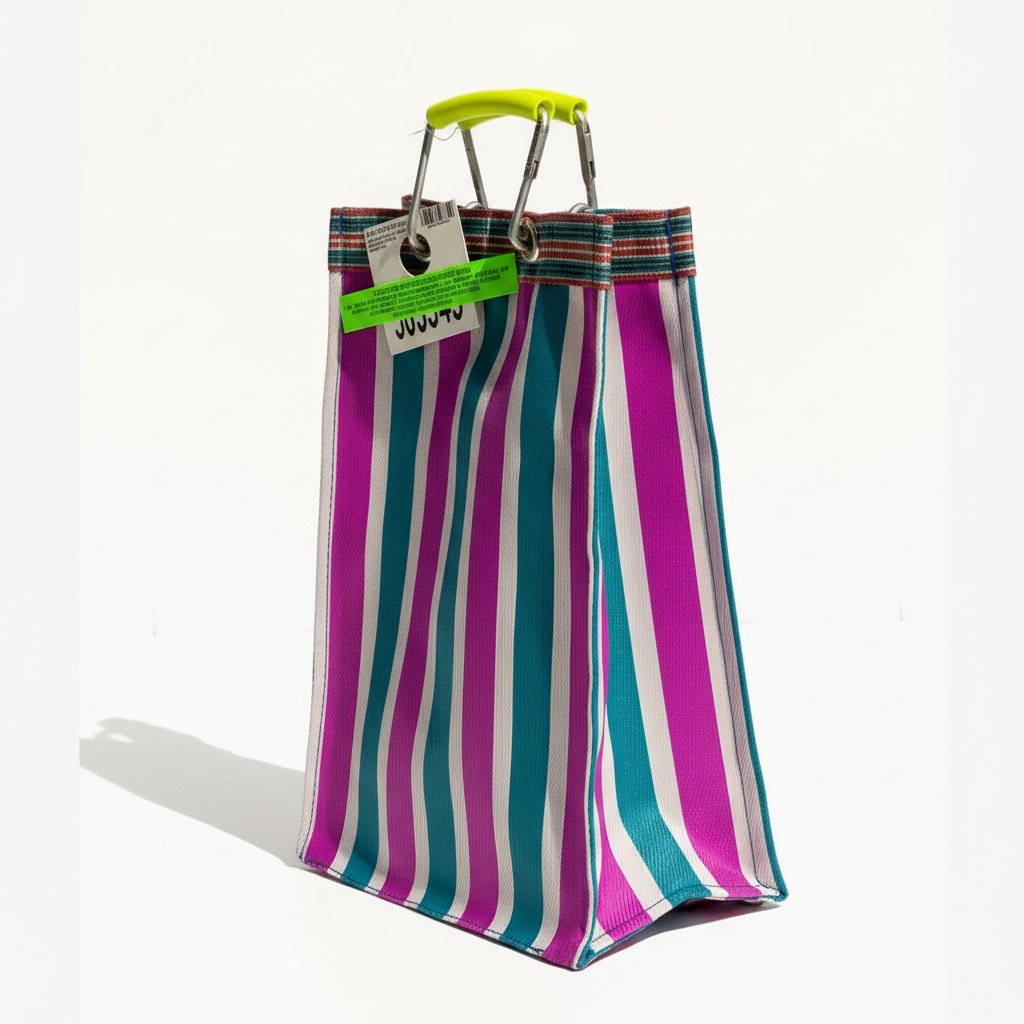 Recycled Plastic Stripe Bag - Green x Pink