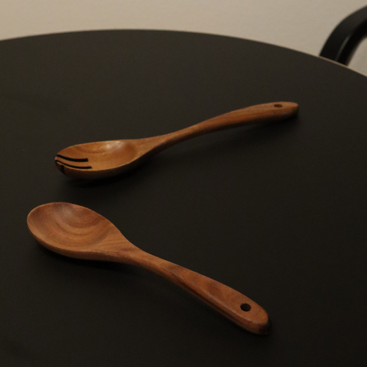 Wood salad spoon and fork
