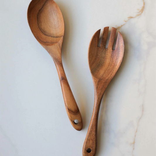 Wood salad spoon and fork