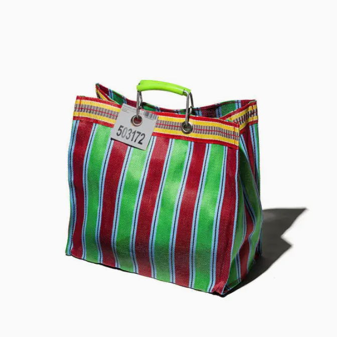 Square Recycled Plastic Stripe Bag - Green x Red