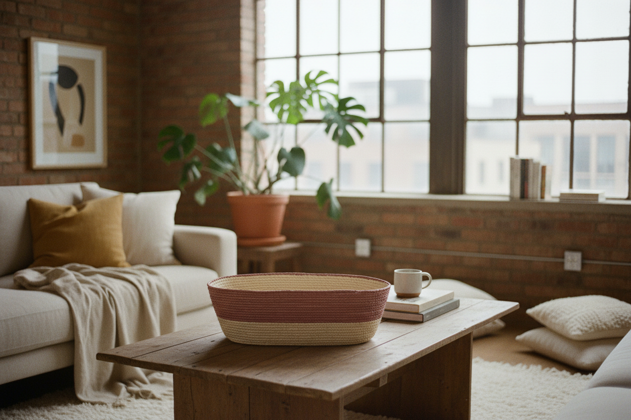 Oval basket in artsy loft