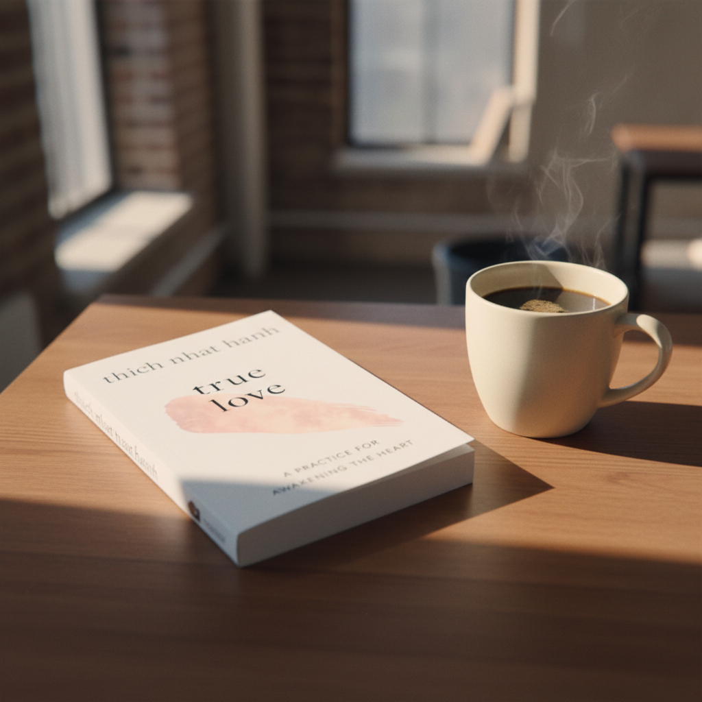 True Love book with coffee close-up