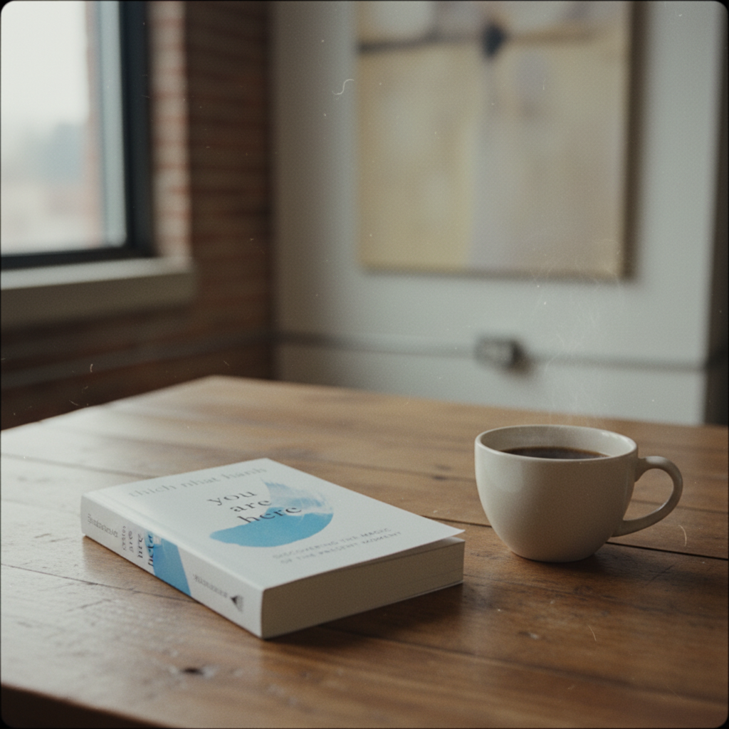 You are here book with coffee close-up